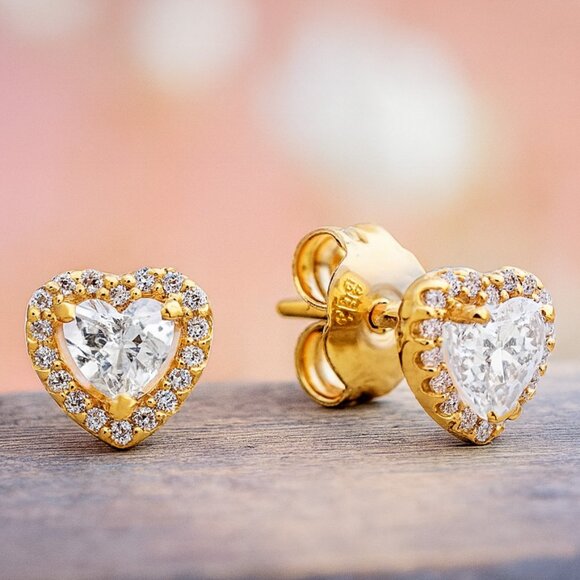 Pandora Sparkling Heart Stud Earrings – 14K Gold Plated Retail $140 New - Picture 1 of 3